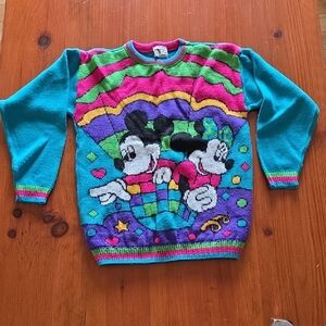 Vintage Disney L Size 14 Girl's Colorful Mickey And‎ Minnie Mouse Sweater